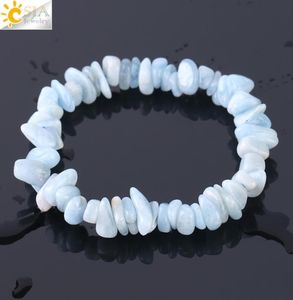 CSJA onregelmatige natuursteenarmbanden Gravel Aquamarine Bracelet Blue Quartz Chip Beads Reiki Healing Charm Strand Bangle voor WOM3853689