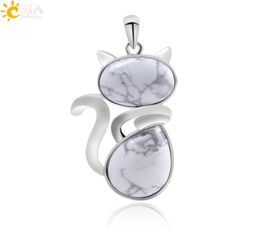CSJA Kitty chat chaton charmes collier pendentifs pour fille cadeau Chakras pierres précieuses naturelles perles véritable améthyste Quartz Rose oeil de tigre An6217823