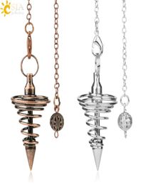 Csja metalen slinger pendulos Radiestesia Pendulums voor wichelroeiden spiraalkegel antiek goud zilverkleur piramide pendel HE1287907