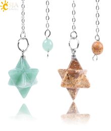 CSJA Natural Gemstone Merkabah Pendulum para la adivinación de dowsing Wicca Chakra Reiki Rose Quartz Amethyst Lapis Lazuli Agate Cadena PE9463201