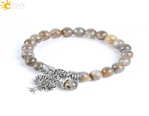 Csja Natural Labradorite Spectrolite Femme Bracelets Bangles Gemstone Mala Beads Arbre of Life Charm Reiki Healing Meditation Jewel6651207