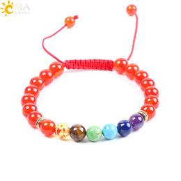 CSJA Naturel Reiki Rouge Onyx Bracelets Tressé Corde Rouge Boho Charme Bijoux 7 Chakra Perles Méditation Couture Bracelets Réglable 269f