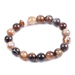 CSJA Natuurlijke Ronde Gem Stone Agates Onyx Mannen Armbanden Bangle 10mm Bruin Streep Etnische Rozenkrans Energy Beads Prayer Polsband F113