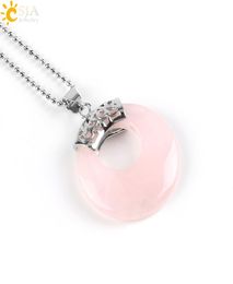 CSJA New Agate Women Collar Círculo hueco Círculo Vintage Pendants Reiki Healing Natural Gem Stone Lapis Lazuli Rose Quartz Girlfriend G6446395