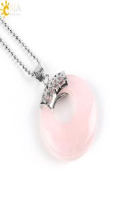 CSJA New Agate Women Collier Cercle creux Pendants vintage Reiki guérison Natural Gem Stone Lapis Lazuli Rose Quartz Girlfaren G5497889