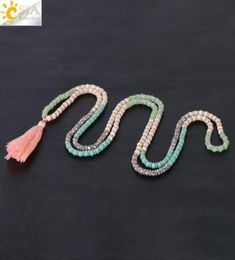 CSJA nouveauté Boho longs colliers pour femmes 4mm rose vert gris facettes verre cristal perles fleur entretoise perle charmes frange Je5343820