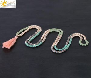 CSJA Nouvelle arrivée Boho Colliers longs pour femmes Perles de cristal en verre à facettes gris vert 4 mm Green Perge de fleur Perle Charmes Fringe JE1875737