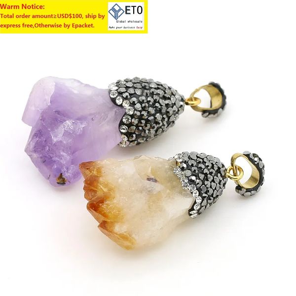 CSJA nouvelle pierre gemme de guérison naturelle irrégulière Orange violet cristaux dégradé cuivre strass bijoux femmes collier pendentif