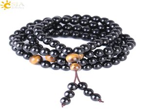 Bracelet d'obsidien CSJA Long noir 6 mm Round Naturel Natural Multicouche Bouddha Perles Bracelets chinois JOT REIKI PRURIT