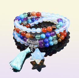 CSJA Reiki Multilayer 7 Chakra 108 Mala Bead Bracelet for Men Women Opal Star Pendant Regenboog Meditatie Genezing Tassel Bangle JE8451402