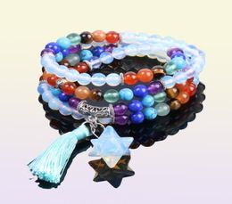 CSJA Reiki Multilayer 7 Chakra 108 Mala Bead Bracelet for Men Women Opal Star Pendant Regenboog Meditatie Genezing Tassel Bangle JE2778338
