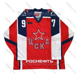CSKA Dark #97 Kaprizov #90 Sorokin Hockey Jersey Borduurde stiksels Speciale bestelling Elk naamnummer