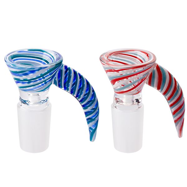 CSYC G085 Pipe Dabber Outil 14mm 18mm Mâle Bande Colorée Bol En Verre Avec Grande Poignée Style Corne De Boeuf Dab Rig Verre Bong Bols