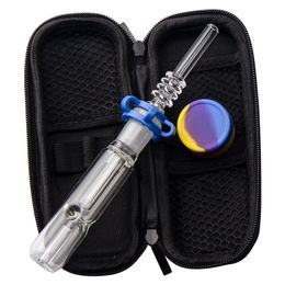 CSYC NC007 Hookah Dab Rig Bubbler Glass Pipe Bag Set 10 mm 14 mm 19 mm Cerámica Cuarzo Clip de uñas Herramienta Dabber Tarro de silicona Pipas para fumar a prueba de derrames Mini Bong de agua de vidrio