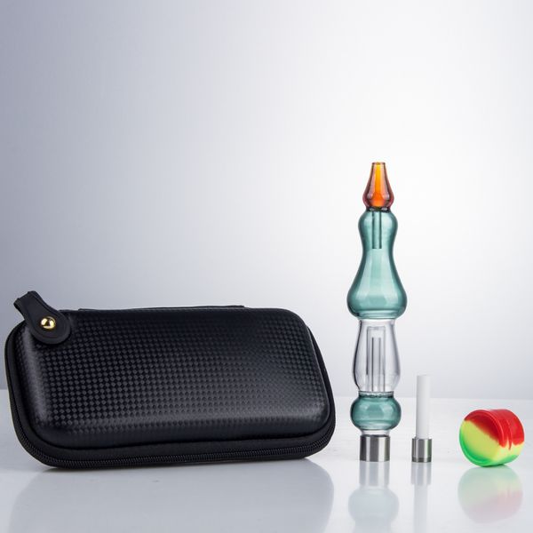 CSYC NC035 Dab Rig Pipas para fumar Bolsa Conjunto Colorido Estilo Calabash Bubbler Aproximadamente 6.89 pulgadas Tubo Bong de vidrio 510 Cuarzo Cerámica Nail Dabber Tool Estuche con cremallera