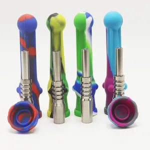 CSYC SI003 Siliconen Smokpijp 14 mm Keramische kwarts Nagel Roestvrijstalen punt Kleurrijke DAB Rig Pijpen met dop gladde luchtstroom