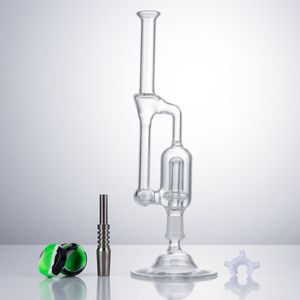 CSYC GB007 Kit para fumar Bong de vidrio Reciclador doble Plataforma petrolera Cera Bongs de tubería de agua de vidrio Con puntas Ti de 14 mm o Banger de cuarzo Burbujeador de uñas Base de soporte