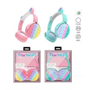 CT-950 Draadloze Hoofdtelefoon Bubble Fidget Cute Cat Ear Oortelefoon Bluetooth Stereo Headset verlichten Stress Rainbow Bubbles Hoofdtelefoon