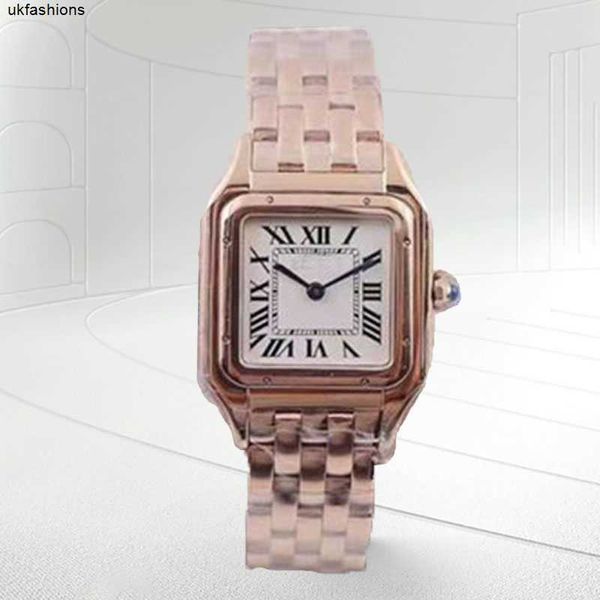 Ct Relojes con Diamante Reloj elegante para mujer Reloj para mujer Relojes de tanque Movimiento de cuarzo para mujer Diamante Oro rosa Platino Reloj rectangular Acero inoxidable HBZF