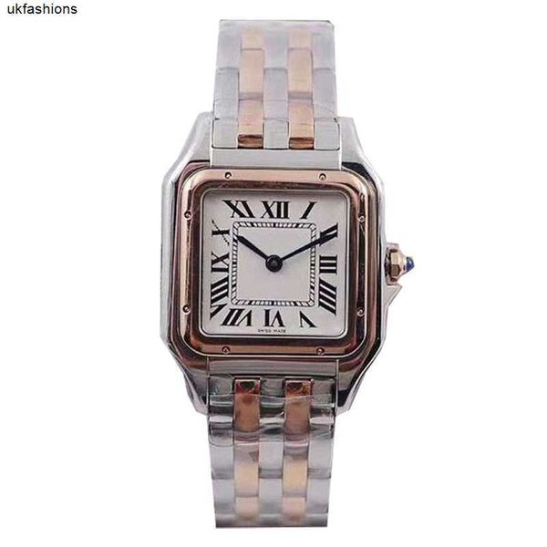 Ct Relojes con diamantes Reloj de lujo Relojes para mujer Movimiento de cuarzo Reloj de diamantes Reloj de oro rosa Señora Tanque cuadrado Caja de acero inoxidable Cierre original Anal HB9F