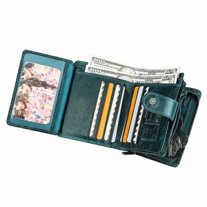 Portefeuille en cuir véritable de ctact Femmes Rifd Petit porte-cartes Portefeuilles Dames Bleu Porte-monnaie Portfel Fi Trifold Pochette g2XB #