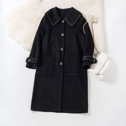 Cthink korting grote kraag winter wol blend vrouwelijke jas mode warm lange bovenkleding jassen voor vrouwen stijlvolle warme wollen jassen T200828