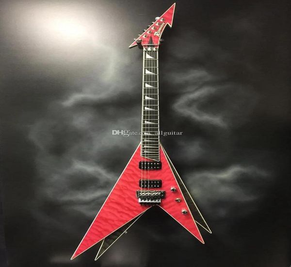 Cuatom Roman Abstract V Twin Guitar Vinnie Vincent Flying V Double V Rose Guitare électrique Floyd Rose Tremolo Bridge Ebony Fingerbo5645728