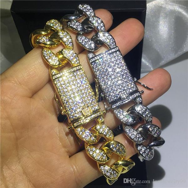 Tênis cuba hiphop pulseira branco amarelo ouro preenchido micro pave zircon festa aniversário pulseiras para homens rock jóias