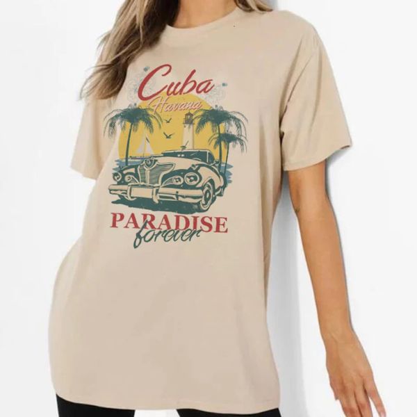 Cuba Havana Tropical Vintage T-shirt Summer Summer Short Beach Beach T-shirt Femmes graphiques Tshirts Vacon esthétique Tops 240409