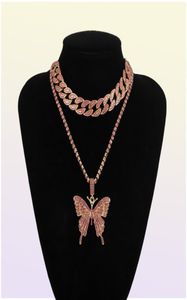 Cubaanse ketting Big 3D Butterfly Fashion Designer Luxury Diamonds Statement Hanger Choker ketting voor vrouw Girls Hip Hop Jewelry8804768