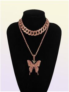 Chaîne cubaine Big 3d Butterfly Fashion Designer de luxe Diamants Luxury Diamants Collier Pendante Collier pour femmes Bijoux Hip Hop Girls Hop1517287