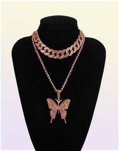 Cubaanse ketting Big 3D Butterfly Fashion Designer Luxury Diamonds Statement Hanger Choker ketting voor vrouw Girls Hip Hop Jewelry9069198