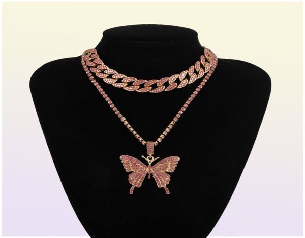 Chaîne cubaine Big 3d Butterfly Fashion Designer de luxe Diamants Luxury Diamants Collier Pendant Collier pour femmes Bijoux Hip Hop Girls 3574370