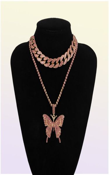 Chaîne cubaine Big 3D Butterfly Fashion Designer de luxe Diamants Luxury Diamants Collier Pendant Collier pour femmes Bijoux Hip Hop Girls Hop8804768