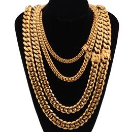 Cubaanse ketting Designer ketting Cubaanse ketting 18k gouden kraansluiting Roestvrij staal Dichtheid 8 mm-16 mm Miami Cubaanse ketting Roestvrij staal Gouden herenketting