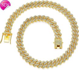 Cadena cubana Cadena helada para hombres y mujeres Collar cubano de Miami Cadena de diamantes brillantes Joyería de hip hop 13 mm Plata Oro Zinc Cristal cuadrado Piedra blanca