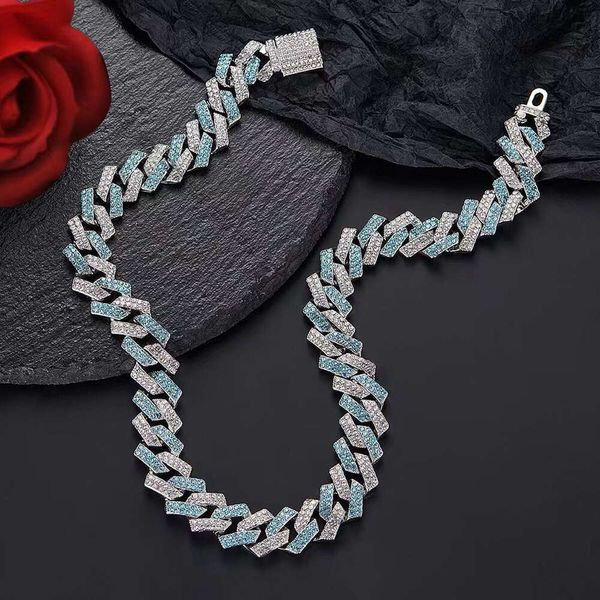 Collier de tennis de chaîne cubaine 15 mm Boucle de boucle cubaine Chaîne cubaine Blue Diamond Collier cubain