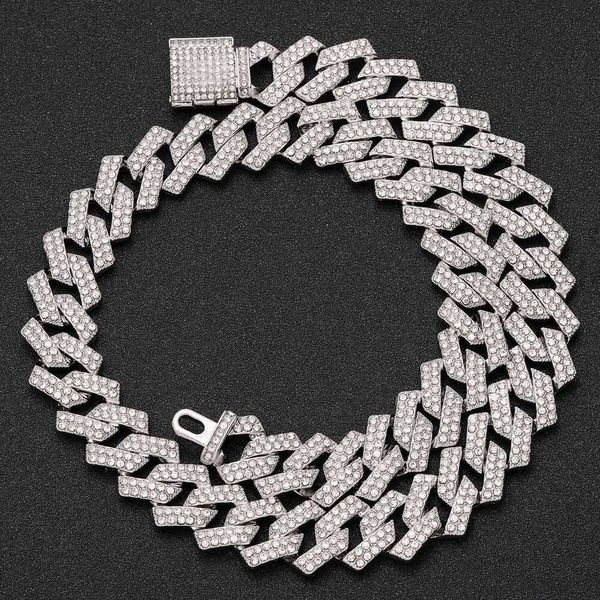 Collier de tennis de chaîne cubaine pour hommes 14 mm diamant chaîne cubaine rose plein diamant han hop barre de chaîne cubaine chaîne de chaîne hip hop collier