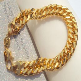 Bracelet en alliage à maillons cubains, 11 mm d'épaisseur, finition dorée, grand pour hommes, 9 pouces, Curb2436
