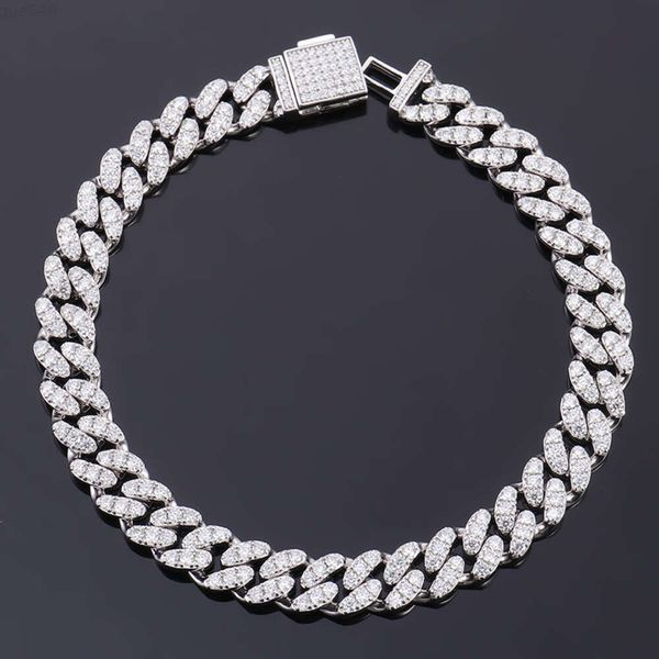 Chaîne à maillons cubains en argent sterling 925, 7 à 9 pouces, bracelet en diamant Moissanite plaqué rhodium, chaîne de glace en diamant pour hommes