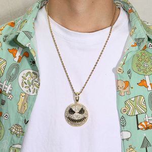 Cubaanse schakelketting heren ketting Kerst Enge Schedel Lachend Gezicht Hanger Donkere Gotische Legering Volledige Diamanten Hanger Ketting Hip Hop Ketting Mannen Sieraden