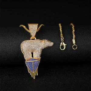 Collier pour hommes de chaîne à maillons cubains Nouveau thème de protection de l'environnement Ours polaire Pendentif en diamant Hip hop Bijoux de chaîne cubaine Collier Hip Hop Bijoux pour hommes