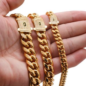Cuban Link Chain kettingontwerper voor mannen roestvrij staal niet-aangetaste vergulde gouden ketting 6-14 mm brede ingelegde CZ Diamond in Buckle Hip Hop Rapper Designer sieraden