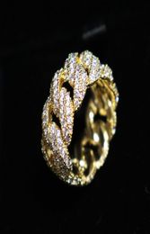 Anneau de chaîne de liaison cubaine Men039S Hip Hop Gold Color Iced Out Cumbic Zircon Bijoux Rings 8 9 10 11 Five Size9688030