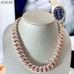 Chaîne à maillons cubains en or Rose, collier en diamant Vvs de 18mm, Moissanite glacée pour hommes