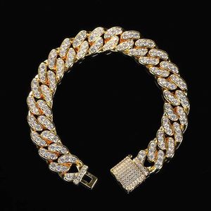 Bracelet à maillons cubains pour hommes et femmes, chaîne à main, style Hiptop Rock Punk, en acier inoxydable avec zircone cubique, bijoux de 12mm de largeur