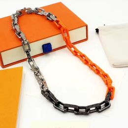 Collier à maillons cubains colliers de luxe bijoux pour hommes chaînes de bijoux de créateur en argent orange pour hommes collier cadeau de fête avec boîte