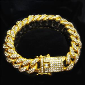 Cubaanse link hangers kettingen hiphop sieraden 18K volledige diamant 12 mm brede Cuba-ketting voor heren armband259e