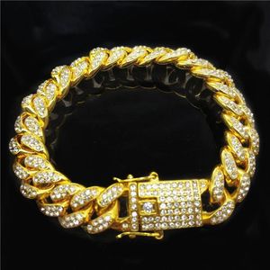 Cubaanse Link hangers Kettingen Hiphop sieraden 18K volledige diamant 12mm breed heren Cuba ketting bracelet174T