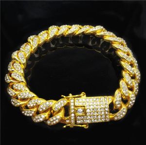 Cuban Link Hangers Kettingen Hiphop sieraden 18K Volledige diamant 12 mm brede Men039S Cuba Chain Bracelet3389709